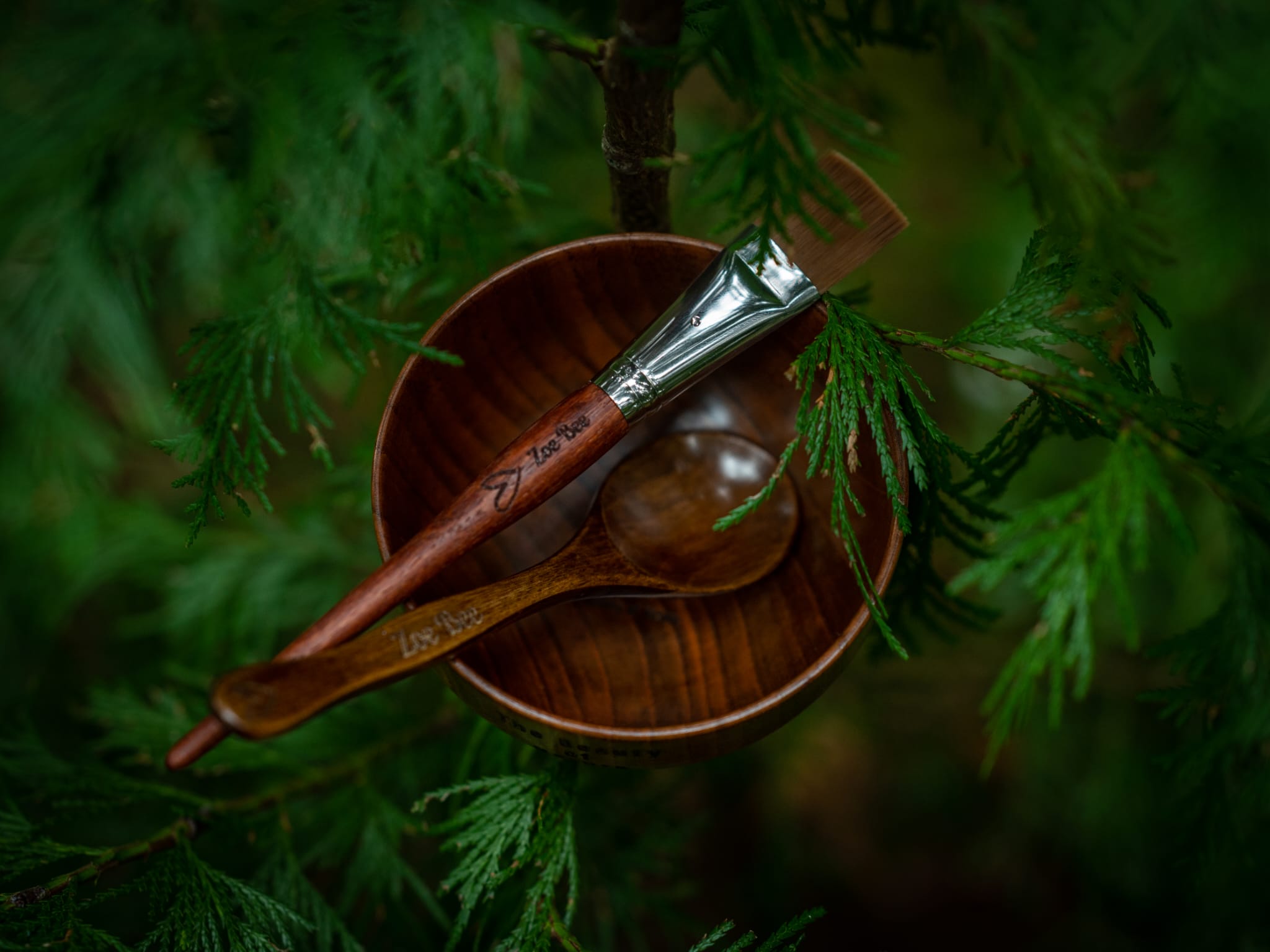 Mixing bowl, spoon and brush